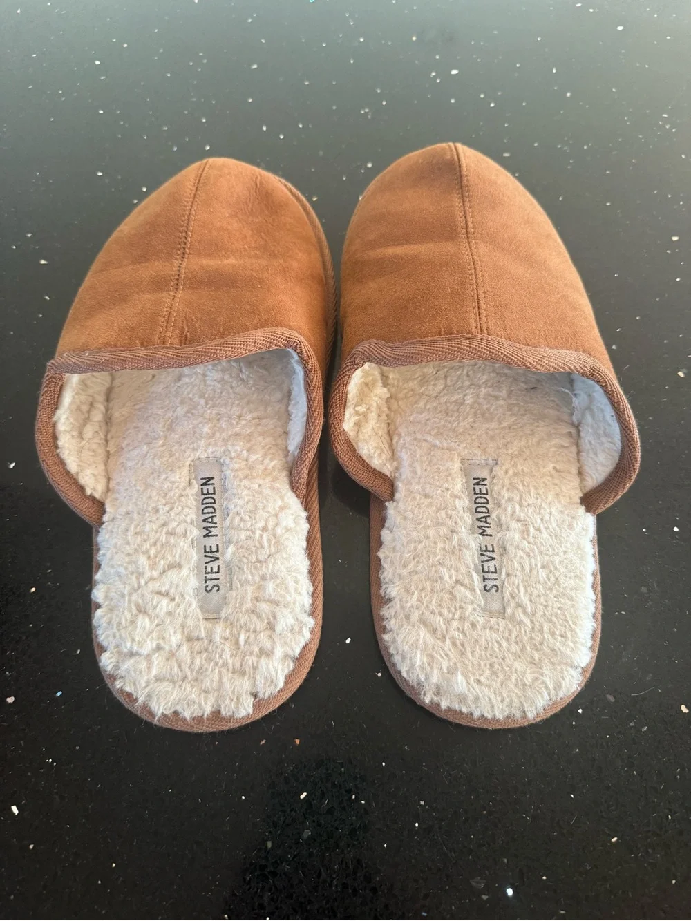 Steve Madden Brown Suede-Look Fleece-Lined Slip-On Slippers
